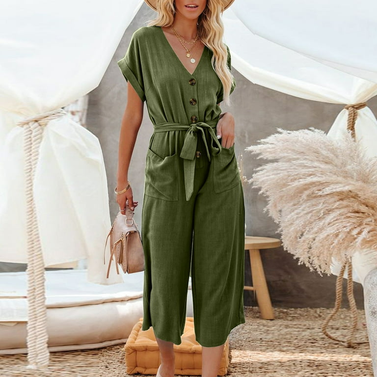 FLOWY JUMPSUIT WITH BELT - Khaki