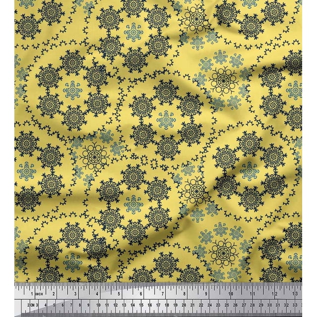 Soimoi Cotton Jersey Fabric Snowflake Artistic Printed Fabric 1 Yard 58 Inch Wide