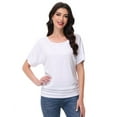 thumbnail image 3 of Women's Dolman Top Boat Neck Comfortable Short Sleeve Solid Gentle Tees Casual T Shirt with Side Shirring Detail, 3 of 7