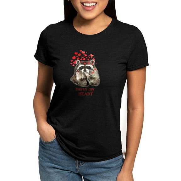 CafePress - Here's My Heart Cute Raccoon Blowing Kisse T Shirt - Womens Tri-blend T-Shirt