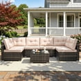 thumbnail image 2 of Patio Outdoor Furniture Sets, 7 Pieces All-Weather Rattan Sectional Sofa with Tea Table & Cushions, PE Rattan Wicker Sofa Couch Conversation Set for Garden Backyard Poolside, 2 of 9