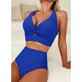 thumbnail image 3 of Women's Textured Bikini Sets Twist Front Top Swimsuits High Waisted Bathing Suits, 3 of 5