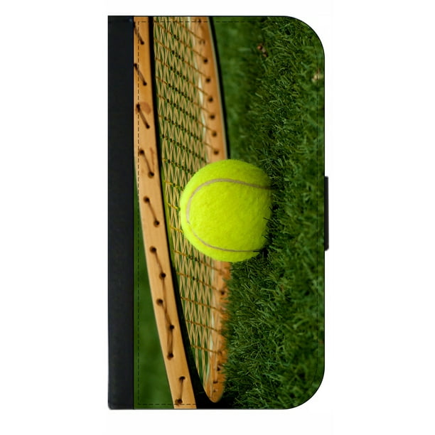 Tennis Ball and Racquet Wallet Style Cell Phone Case with 2 Card Slots and a Flip Cover