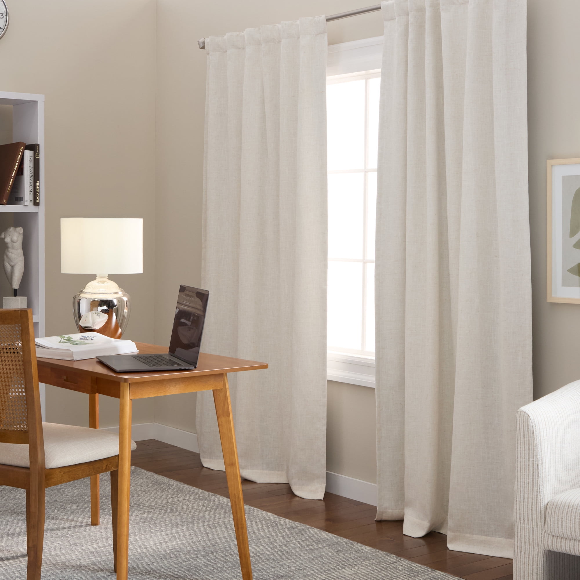 TOWN & COUNTRY LUXE Davos Solid Linen Texture Indoor Curtains, 100% Blackout with Energy Efficient Lining, Back Tab/Rod Pocket Top, 2-Pack Set, Natural Linen, 50"x84"