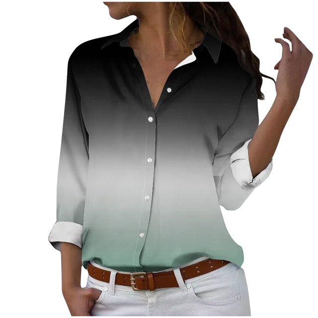 cfhntfmh Women's Button down Shirts Lounge Striped Print Long Sleeve Collared Blouses Fall Loose Work Tops