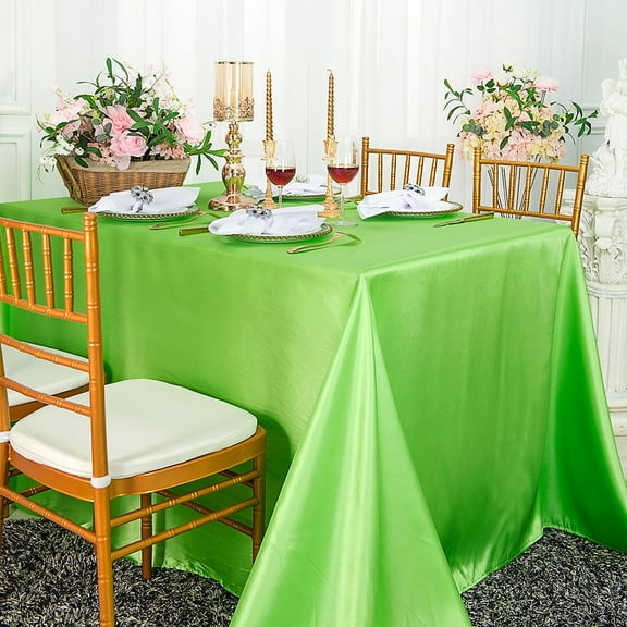 Wedding Linens Inc. 90" x 132" Satin Seamless Rectangular Table Cover Linen Tablecloth - Apple Green