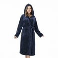 thumbnail image 5 of Womens Robes Plush Fleece Hooded Bathrobe Thick Nightgown with Pockets Sleepwear Navy Blue Cloak L, 5 of 8