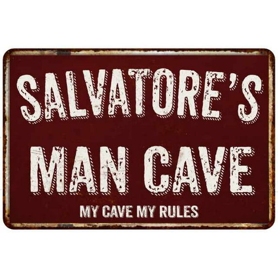 SALVATORE'S Man Cave Red Grunge Sign 16 x 24 Matte Finish Metal Sign 116240003496