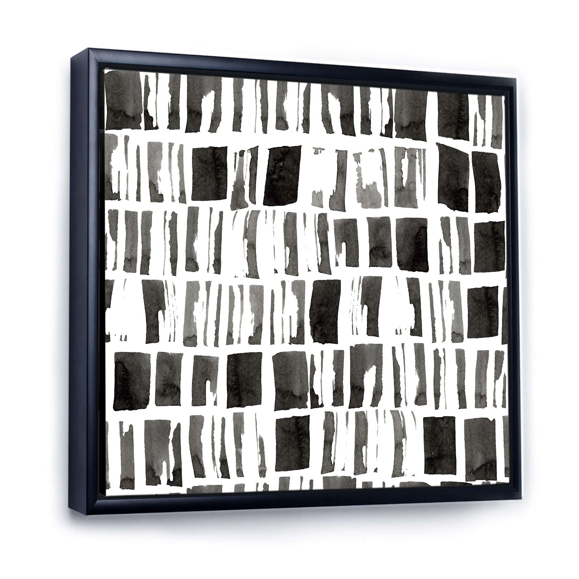 Designart 'Abstract Black and White Bricks' Modern Framed Canvas Wall Art Print
