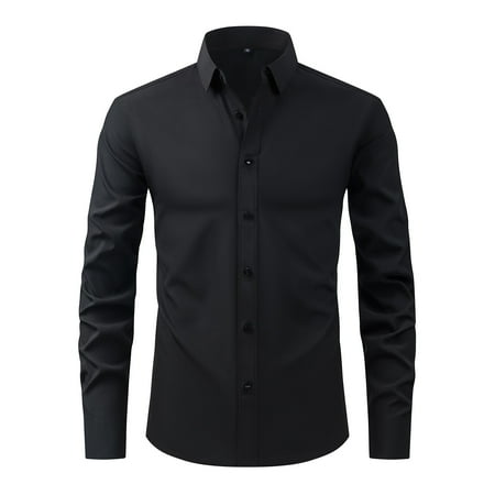 

Tao Mens Dress Shirts Long Sleeve Button Down Shirts For Men Casual Solid Formal Business Regular Fit Shirt with Pocket Black2XL