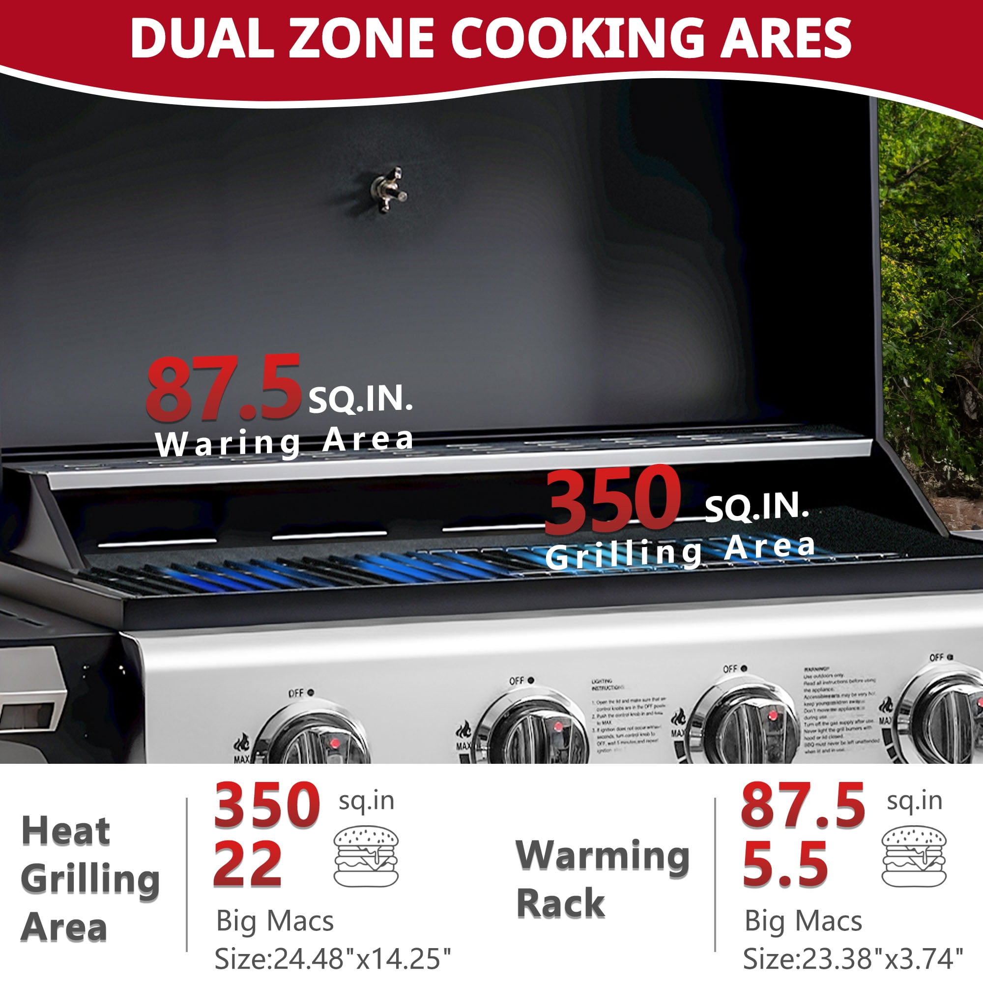 Enyopro Gas Grill, 4-Burner Propane Gas Grill, 40,00BTU Stainless Steel BBQ Grill With  Foldable Side Table, Hanging Basket, for Outdoor Camping Barbecue