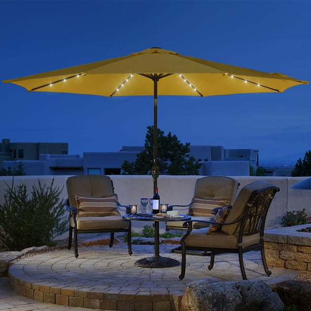 Sundale Outdoor 11ft 40 Led Lights Aluminum Patio Market Umbrella With Hand Push Tilt And Crank Garden Pool Solar Powered Lighted Parasol 8 Ribs Yellow Walmart Com Walmart Com