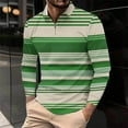 thumbnail image 2 of LNWUY (S-5XL) Plus Size Mens Color Block Striped Shirts Casual Long Sleeve Zipper Turndown Collar Top Moisture Wicking Golf Shirts Green L, 2 of 5