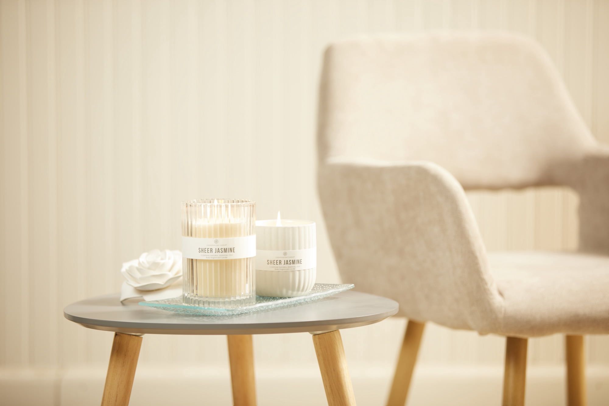 Chesapeake Bay Candle Minimalist Collection Sheer Jasmine - 12.7oz Large Ribbed Glass Jar Candle