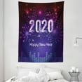 thumbnail image 1 of New Year Tapestry, Mosaic Ornamental 2020 Themed Graphic of Fireworks over Skyscrapers, Wall Hanging for Bedroom Living Room Dorm Decor, 60W X 80L Inches, Indigo and Multicolor, by Ambesonne, 1 of 2