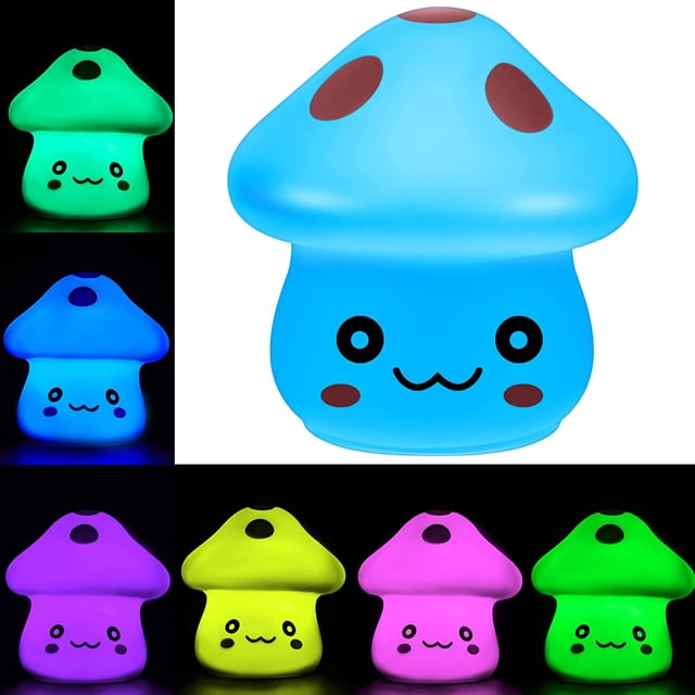 Cute Mushroom LED Night Light Color Changing Mushroom Light Luminous Color Kid's Room Oficina Fiesta Decoración Regalo (Azul)