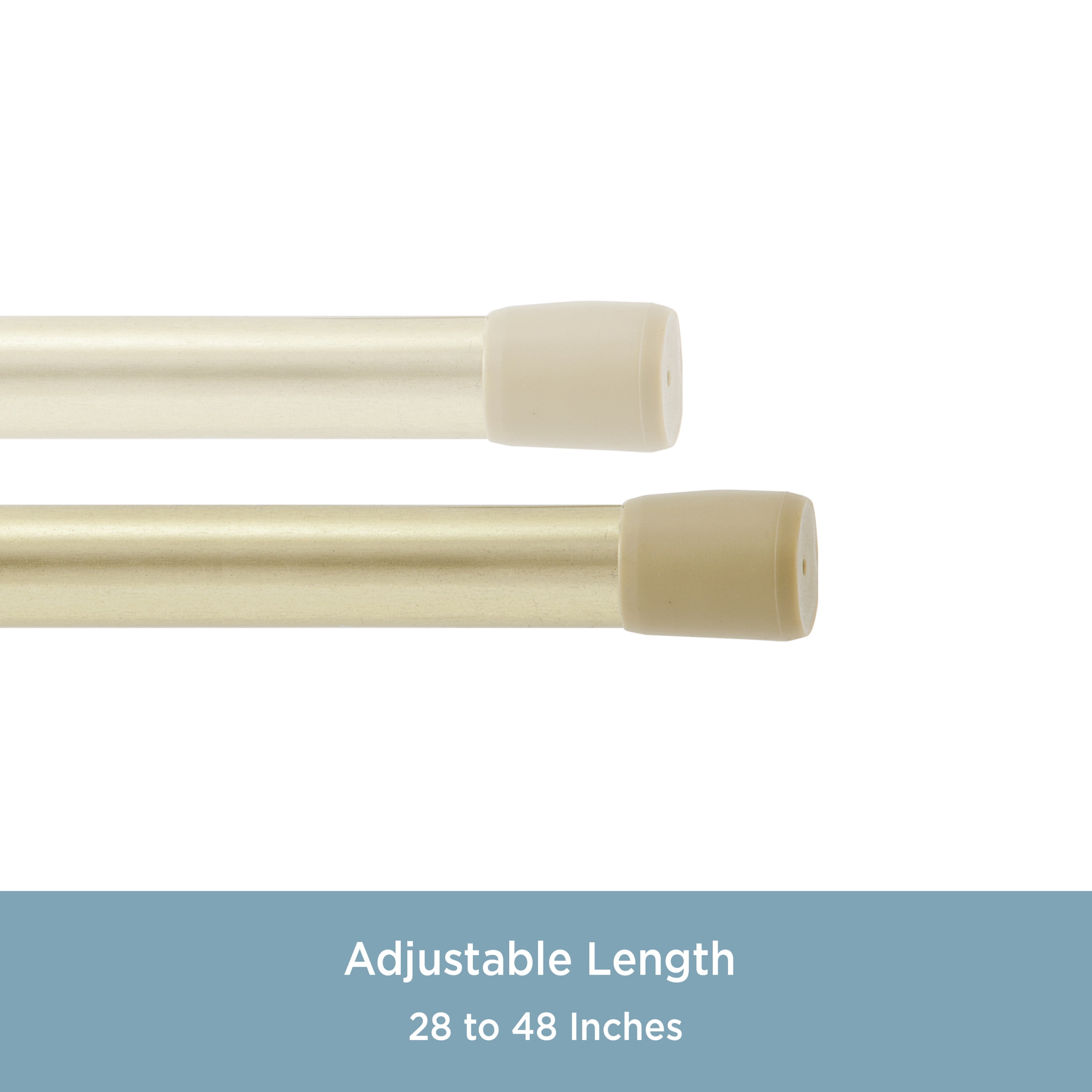 Kenney Brand Carlisle .63" Spring Tension Curtain Rod, 28-48", Brass Finish