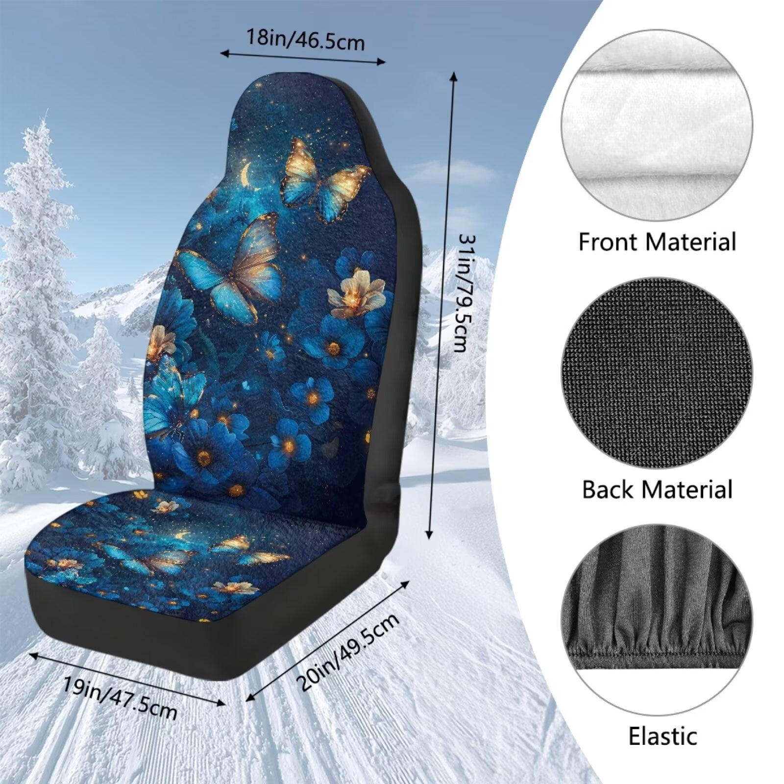 Uorisanigo Car Seat Covers 2 Front Set, Premium Soft Plush Blue Butterfly Aoto Seat Covers for Sedans SUVs Pick-up Trucks, Car Interior Accessories, Universal Fit & Breathable