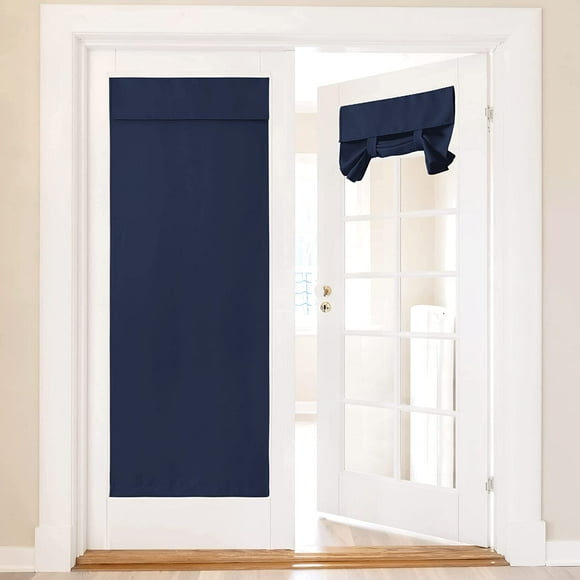 TRAHOO-Blackout Door Curtains - Self Sticky Vertical Blinds Privacy Thermal Insulated Tricia Drapery for Patio French Door Sidelight Curtain, Wide 36 x Long 72 inch, 1 Panel, Navy