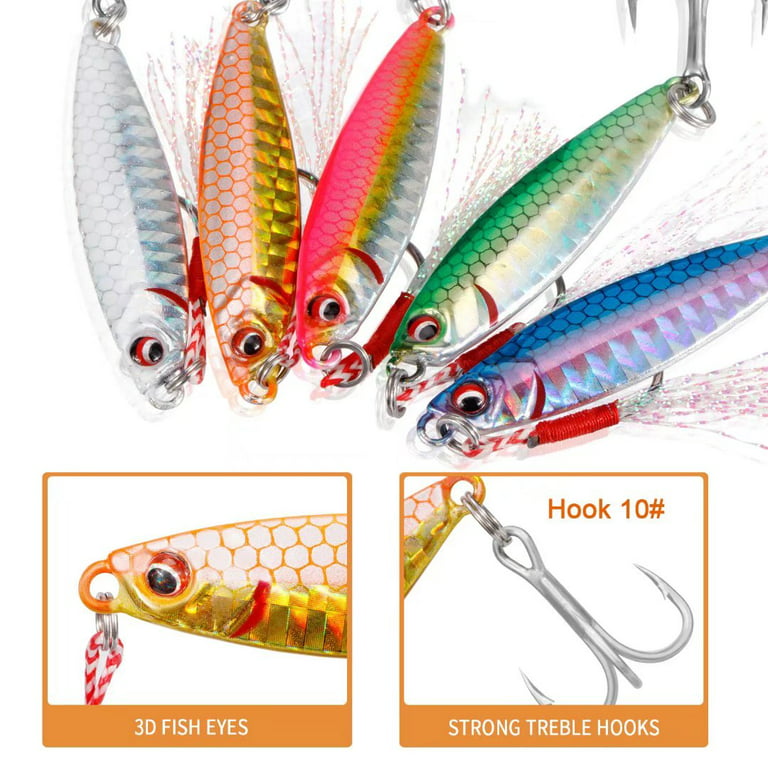 QualyQualy Fishing Jigs Sinking Metal Fishing Spoons Micro Jigging Bait  Saltwater Freshwater Hard Fishing Lures for Bass Trout Pike Perch 20g 5pcs  