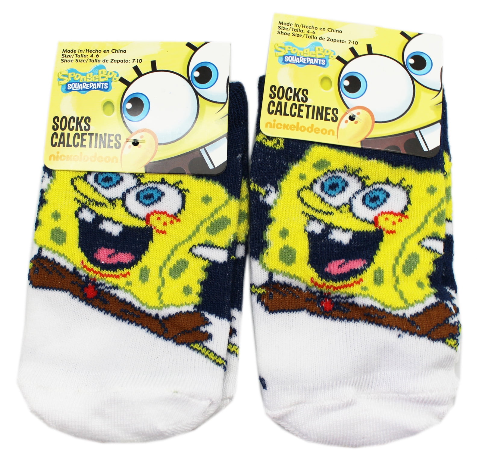 Spongebob Squarepants White Jumping Spongebob Socks (Size 4-6, 2 Pairs ...