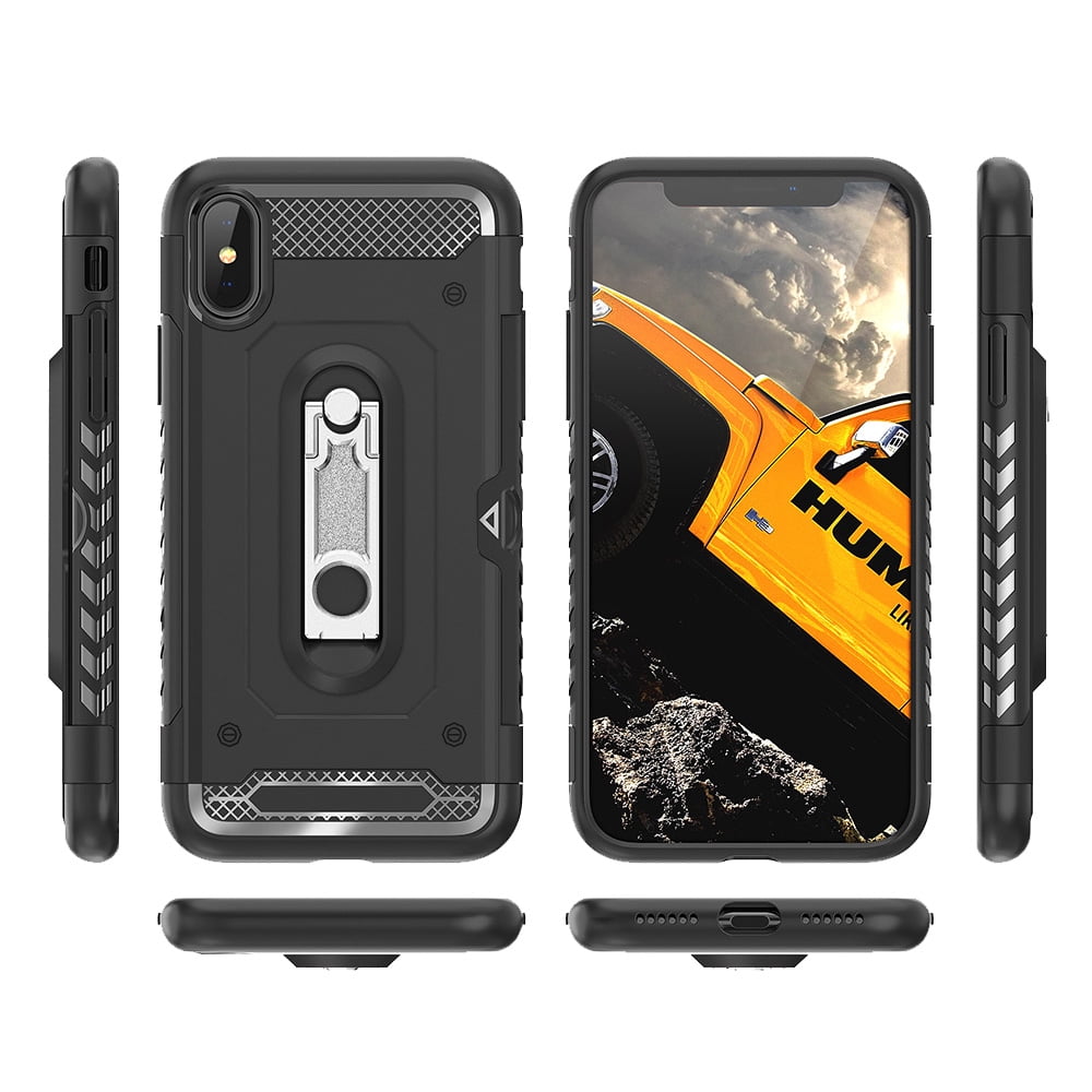 Perfect Fit Hybrid Case for iPhone X Heavy Duty with Built-In Stand and Card Holder