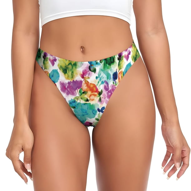 Fotbe Watercolor Flowers Tanga Sin Costuras para Mujer con Estampado – Panties Invisibles, Transpirables y Cómodos para Uso Diario-X-Large
