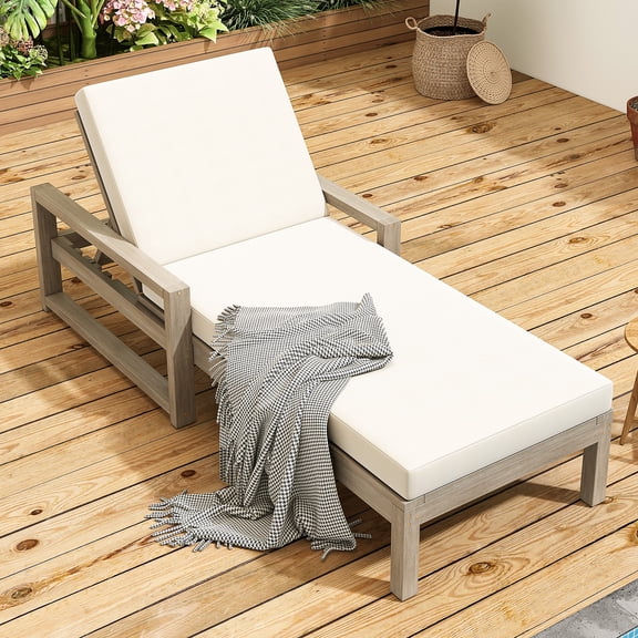 Chaise Lounge Chair Outdoor, 72''L Patio Pool Lounge Chair with 5 Adjustable Backrest for Backyard, Poolside (1, Light Teak)