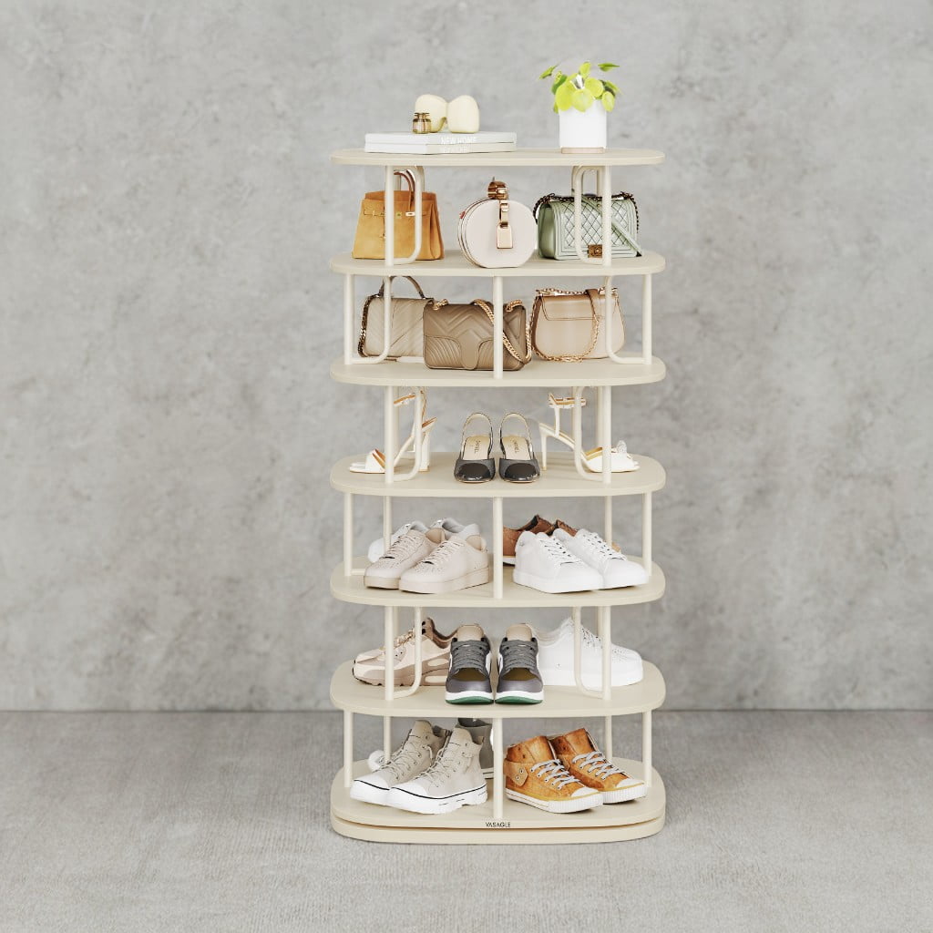 7-Tier Rotating Shoe Rack – 360° Spinning, Holds 28-35 Pairs, Entryway，Closet Organizer, Freestanding, Cream White
