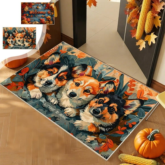 Sentmoon Outdoor Rugs Area Rugs Fall Pumpkin Maple Leaves Floor Mat Halloween Thanksgiving Decorative Floor Mat Bathroom Kitchen Mat Porch Carpet Long Strip Foot Mat Entrance Mat
