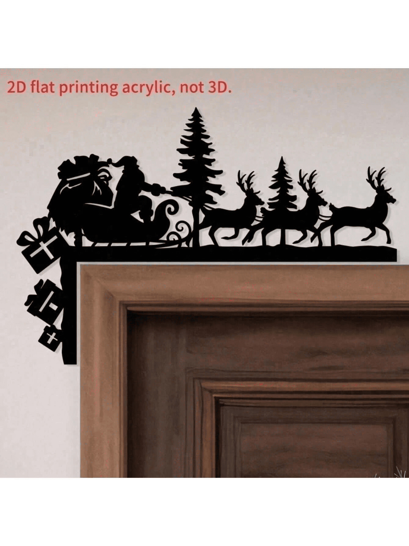 3D Santa Silhouette Wall Art with Reindeer Antlers Holiday Hanging Ornaments for Home Decor
