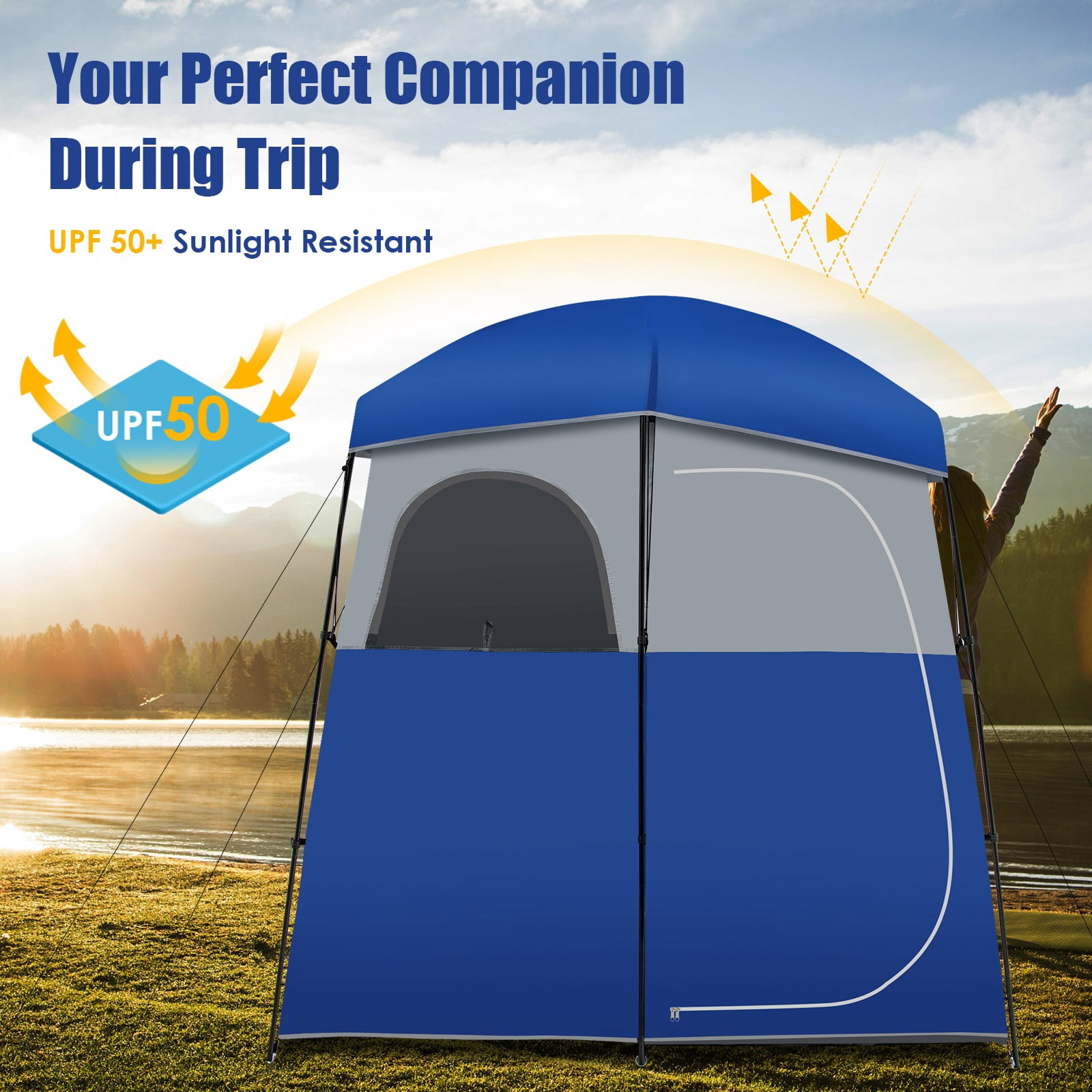 LINJH Double-Room Camping Shower Toilet Tent with Floor Oversize Portable Storage Bag