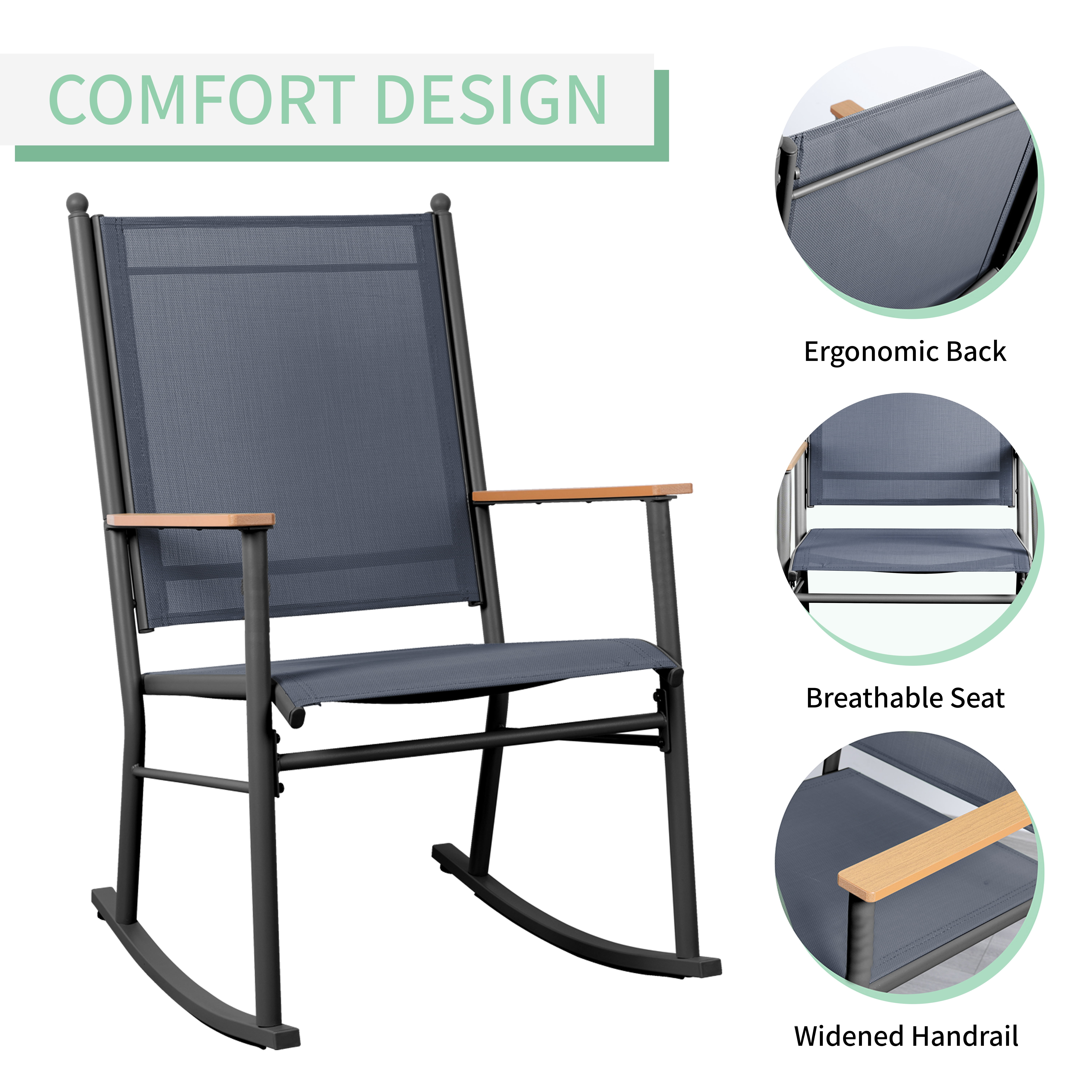 Walsunny Outdoor Patio Chairs Set of 2 Rockers Metal Rocking Chairs Furniture for Porch Backyard Lawn Garden,Gray