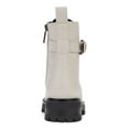 thumbnail image 3 of KARL LAGERFELD PARIS Womens Ivory Metallic Lug Sole Padded Grommet Detail Pull Tab Buckle Accent Embellished Maeva Round Toe Block Heel Zip-Up Leather Combat Boots 6 M, 3 of 4