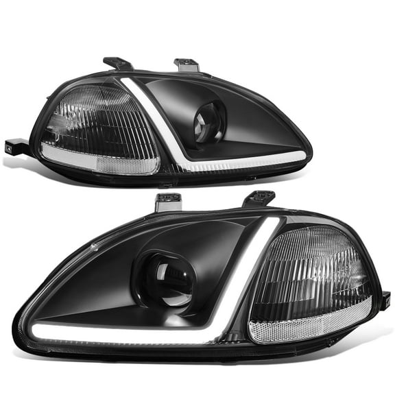 DNA Motoring For 96-98 Honda Civic LED DRL Light Bar Projector Headlight Black Housing Clear Side Headlamps