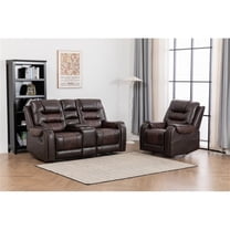 Pemberly Row Two Tone Faux Leather 2-Piece Livingroom Reclining Set In Brown