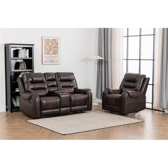 Pemberly Row Two Tone Faux Leather 2-Piece Livingroom Reclining Set In Brown