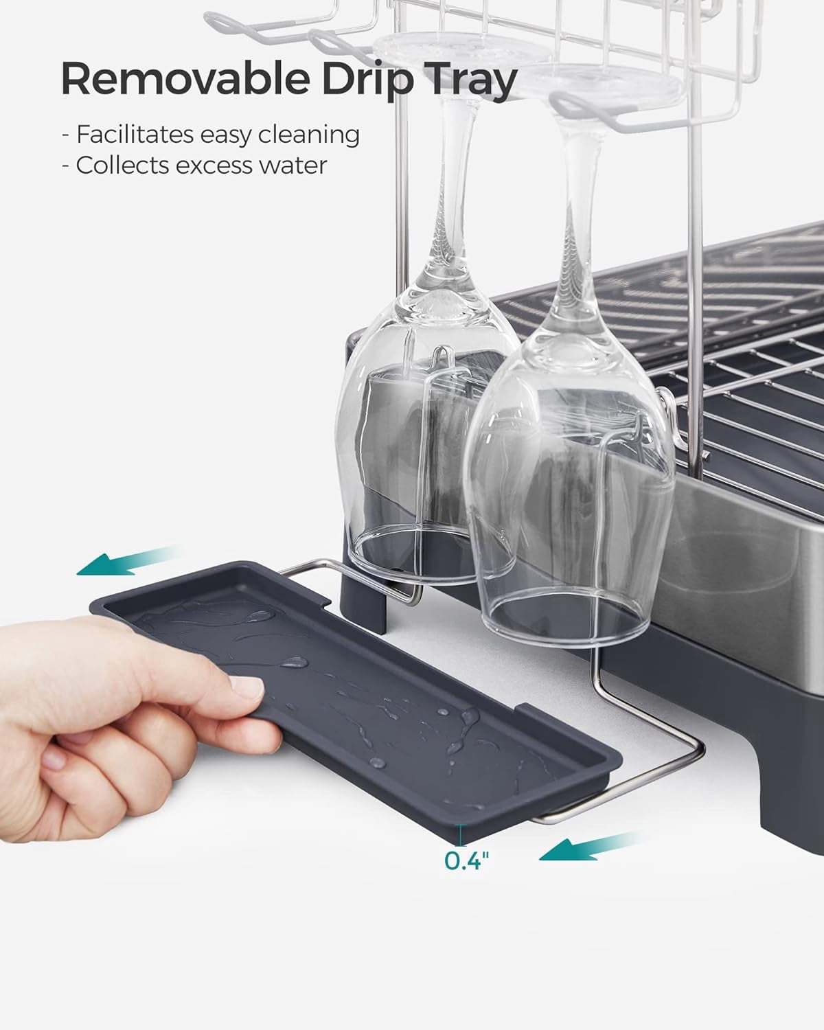 2 Tier Dish Drying Rack, for Kitchen Counter with Rotatable Drain Spout, Silve and Gray