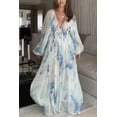 thumbnail image 7 of Women's Floral Bohemian Maxi Dress with Balloon Sleeves Tiered Smocked Drawstring 75% Polyester 25% Chiffon Elegant, 7 of 7