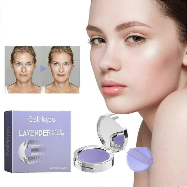 Lavender Matte Powder, Lavender Matte Powder Oil Control with Mini Powder Puff, For Silky Blurring Oil Control Long-Lasting Makeup