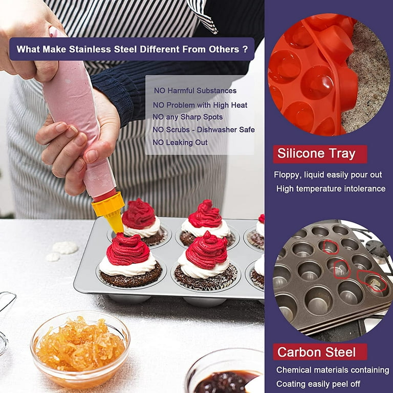 Muffin Tray Set of 2, 6 Hole Muffin Tin Mould, Stainless Steel Cupcake  Baking Tray Pan, Bakeware for Yorkshire\\/Pudding\\/Brownies\\/Mince