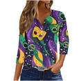 thumbnail image 2 of UPPADA Femmes T-Shirts à Manches 3/4 Mardi Gras Yall T-Shirts à Imprimé Floral Col Rond Blouse à devant Plissé Hauts d'Été Décontractés Chandail à Enfiler Haut Mode Fête Défilé Hauts T-Shirts à Manches 3/4 pour Femmes Économie, 2 of 5