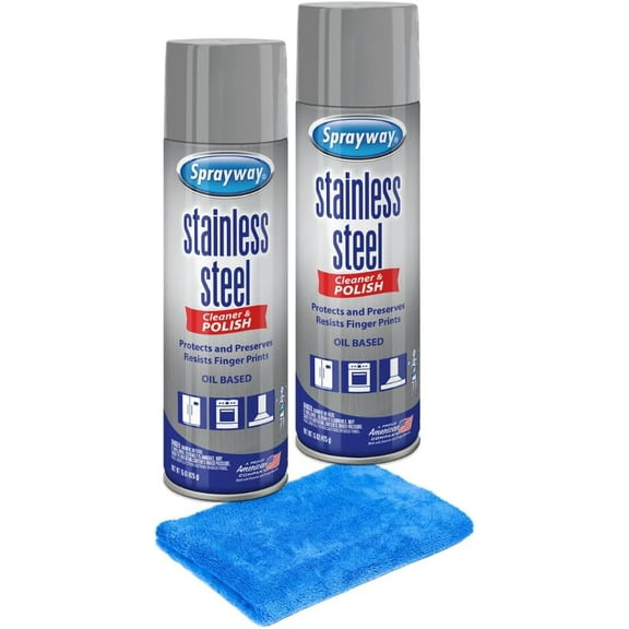 Eliteware Sprayway Stainless Steel Cleaner Bundle with Microfiber Cloth, 15 Oz, 2 Count, 2 Pack