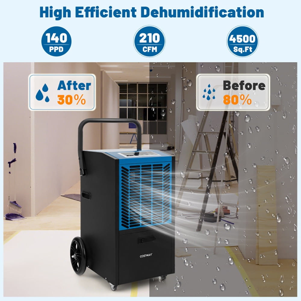 Topcobe 140 Pints Commercial Dehumidifier Crawl Space Dehumidifier with Pump and Drain Hose, Dehumidifier for Home Basement and Large Room, Blue