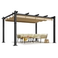 thumbnail image 2 of ModFusion 10' x 13' Aluminum Pergola: Retractable Canopy, Sunshade, and Brown Curtain Design, 2 of 11