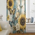 thumbnail image 6 of Spring Sunflower Sheer Curtains 45 Inches Long, Butterfly Pastoral Teal Striped Vintage Light Filering Curtains, Breathable Simi Curtain Privacy Drapes for Kitchen Bathroom Small Window Treatment, 6 of 9