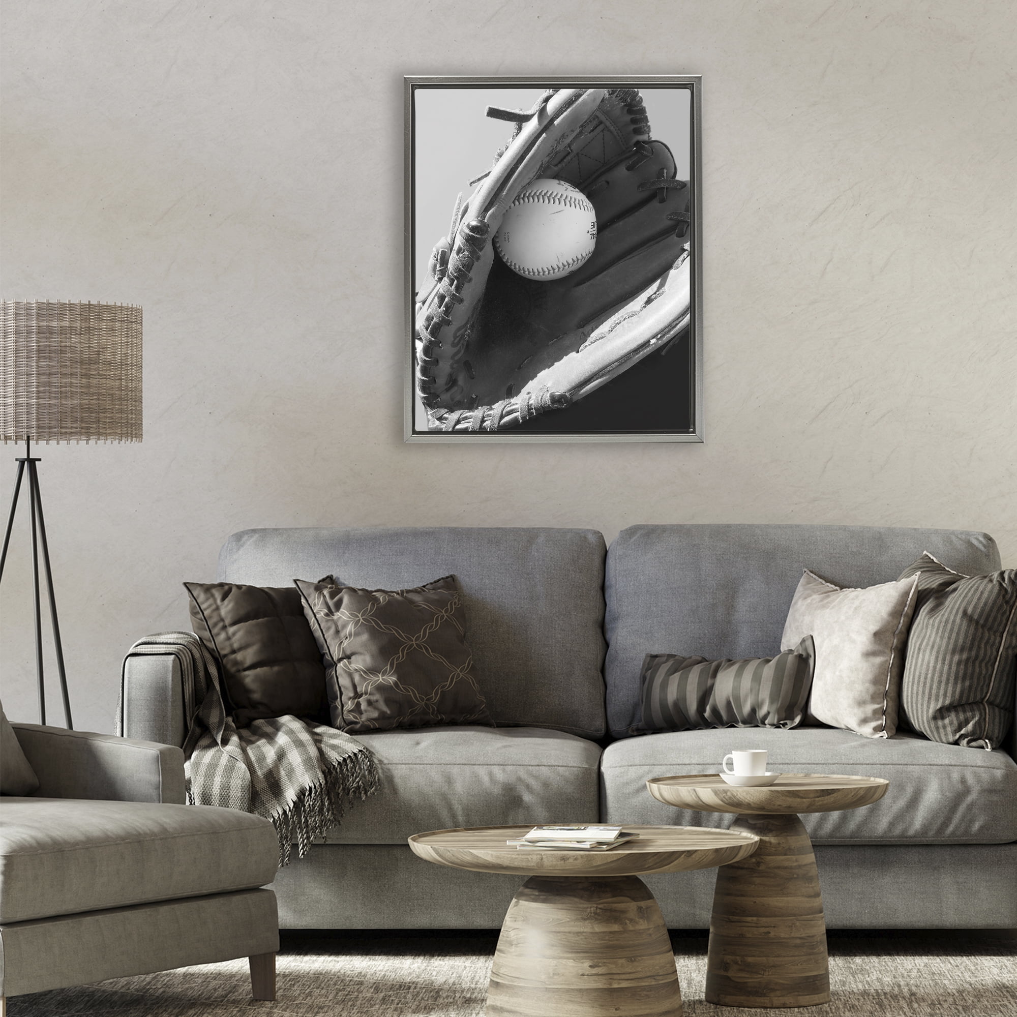 Stupell Industries Nice Catch Baseball Gray Framed Floater Canvas Wall Art, design by Marcus Prime