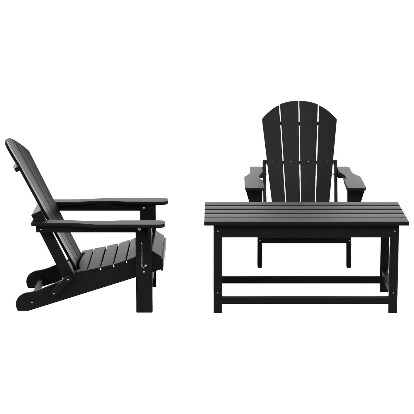 Polytrends  Laguna Hdpe All Weather Outdoor Patio Foldable Adirondack Chairs Conversation Set (3-Piece Set) Black