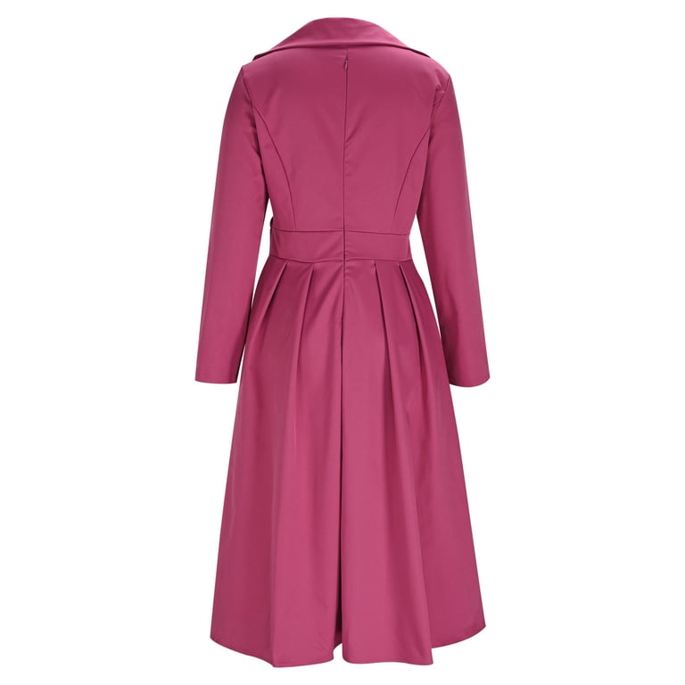 Rkstn Formal Dress for Women Solid Color Lapel Long Sleeve Pleated Waist Defining Elegant Evening Gown Flattering Holiday Dresses with Pockets,