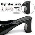 thumbnail image 5 of CHICVOMEY Womens Bow Knot Block Heel Mule Sandals Square Toe Open Toe Patent Leather Slide Heels Slip on Chunky Heel Slippers for Summer Party Wedding Daily Wear, 5 of 7
